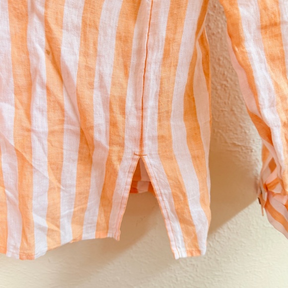 J Jill white orange Love  linen striped button up shirt - Picture 6 of 7